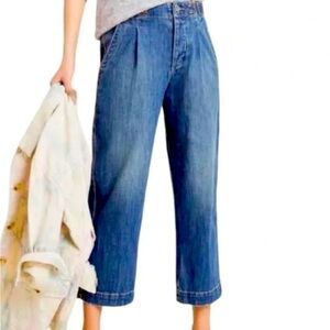 Pilcro Anthropologie High Rise Pleated Crop Jeans Sz 27 Blue Denim Trousers BOHO